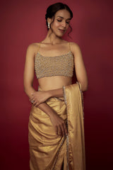 Gold Recycled Polyester Fringe Saree Set