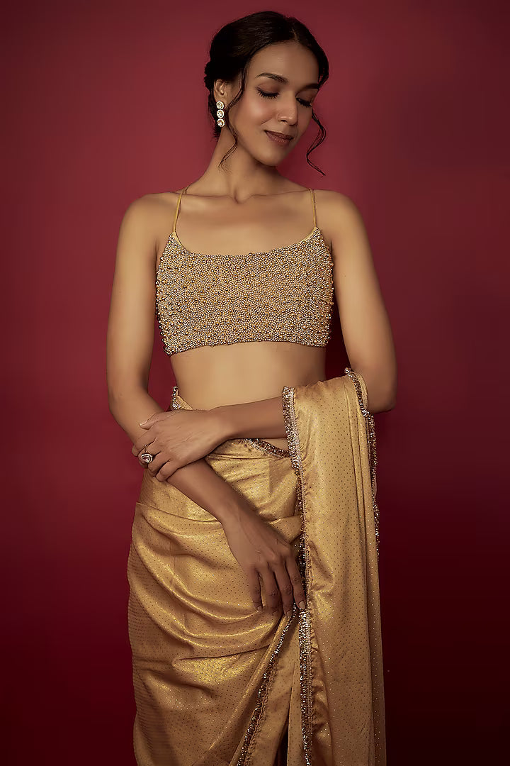 Gold Recycled Polyester Fringe Saree Set