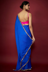 Electric Blue Satin Georgette Saree Set