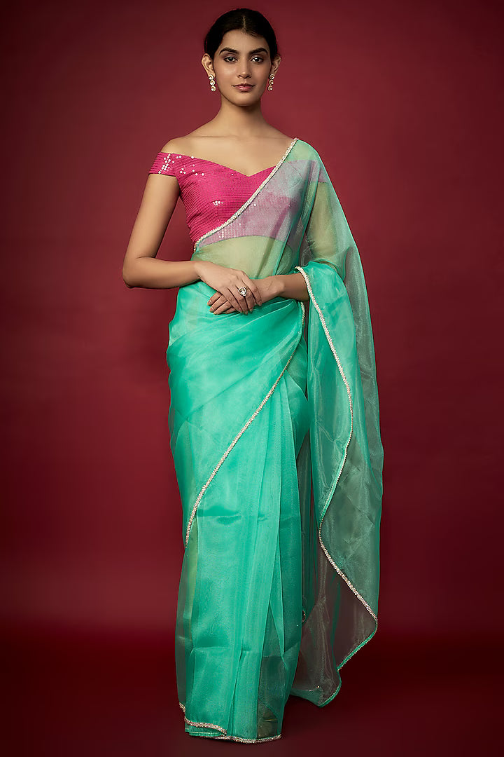Mint Organza Saree Set