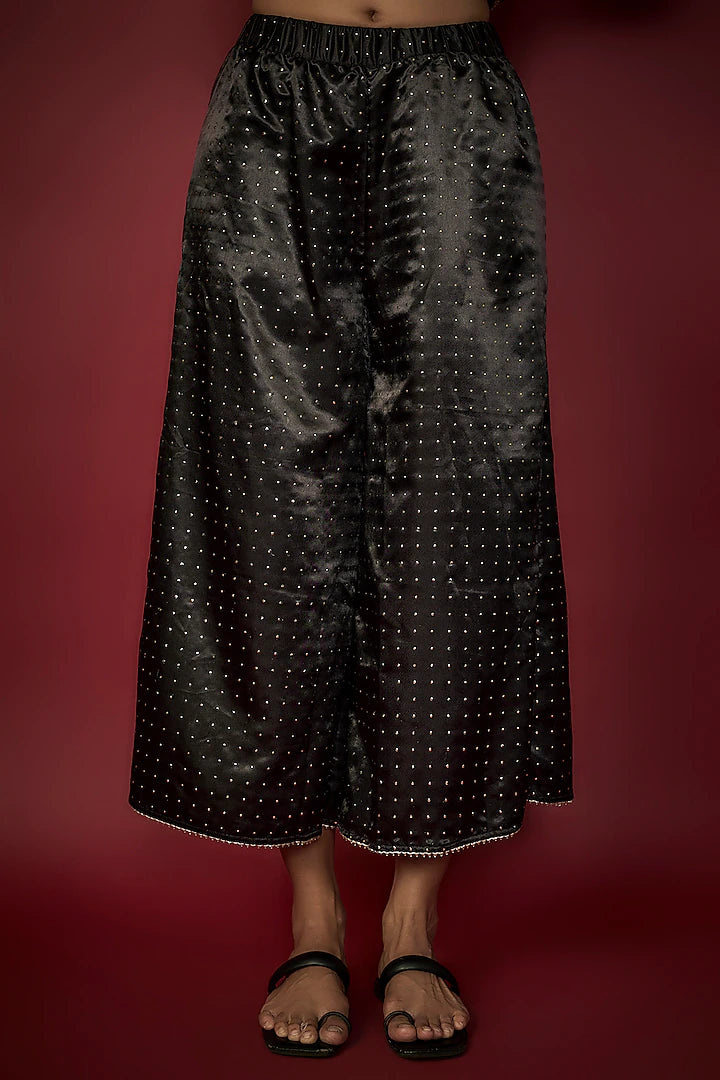 Black Recycled Polyester Foil Printed Tiered Kurta Set
