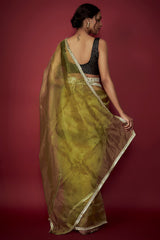 Olive Silk Organza Saree Set