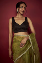 Olive Silk Organza Saree Set