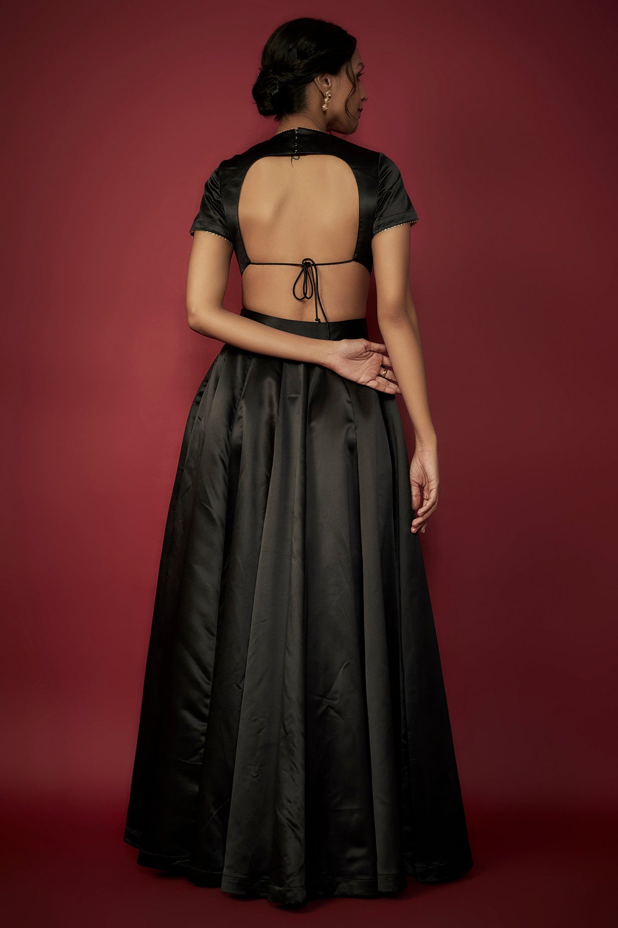 Black Satin Lehenga Set