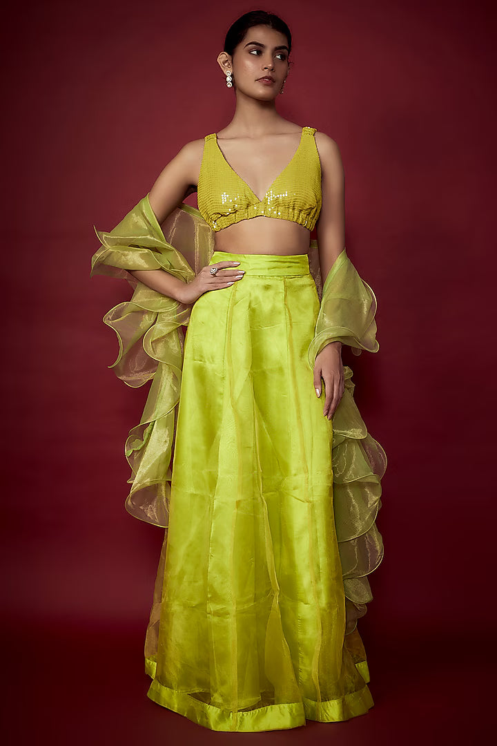 Lime Organza Lehenga Set