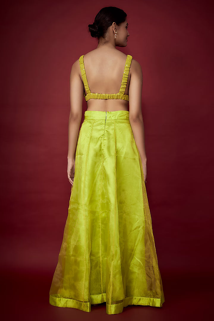 Lime Organza Lehenga Set