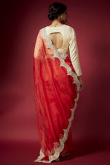 Red Organza Pearl Work Saree Set