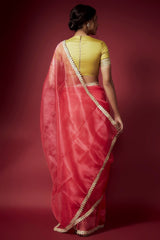 Coral Organza Saree Set