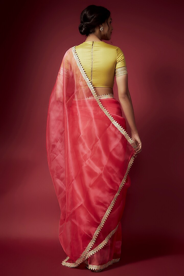 Coral Organza Saree Set