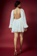 White Recycled Polyester Mini Sequins Dress