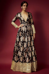 Black Recycled Polyester Sitara Foil Printed Gown