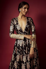 Black Recycled Polyester Sitara Foil Printed Gown
