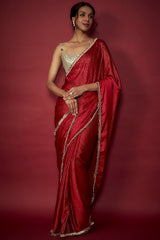 Red Recycled Polyester Fringe Saree Set
