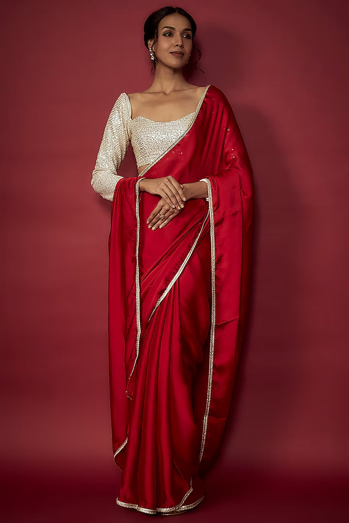 Red Recycled Polyester Saree Set