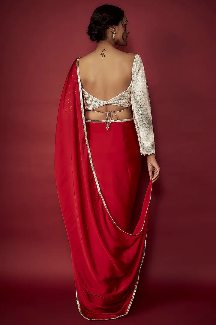 Red Recycled Polyester Saree Set