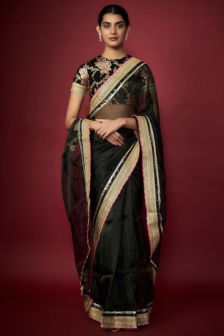 Black Organza Gota Saree Set