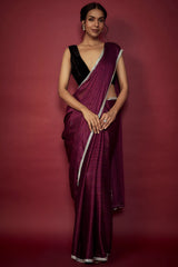 Purple Chiffon Zari Embroidered Saree Set