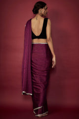 Purple Chiffon Zari Embroidered Saree Set