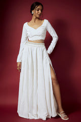 White Recycled Polyester & Velvet Lehenga Set