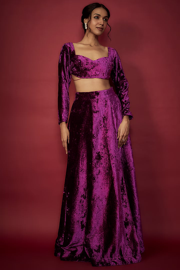 Purple Velvet Lehenga Set