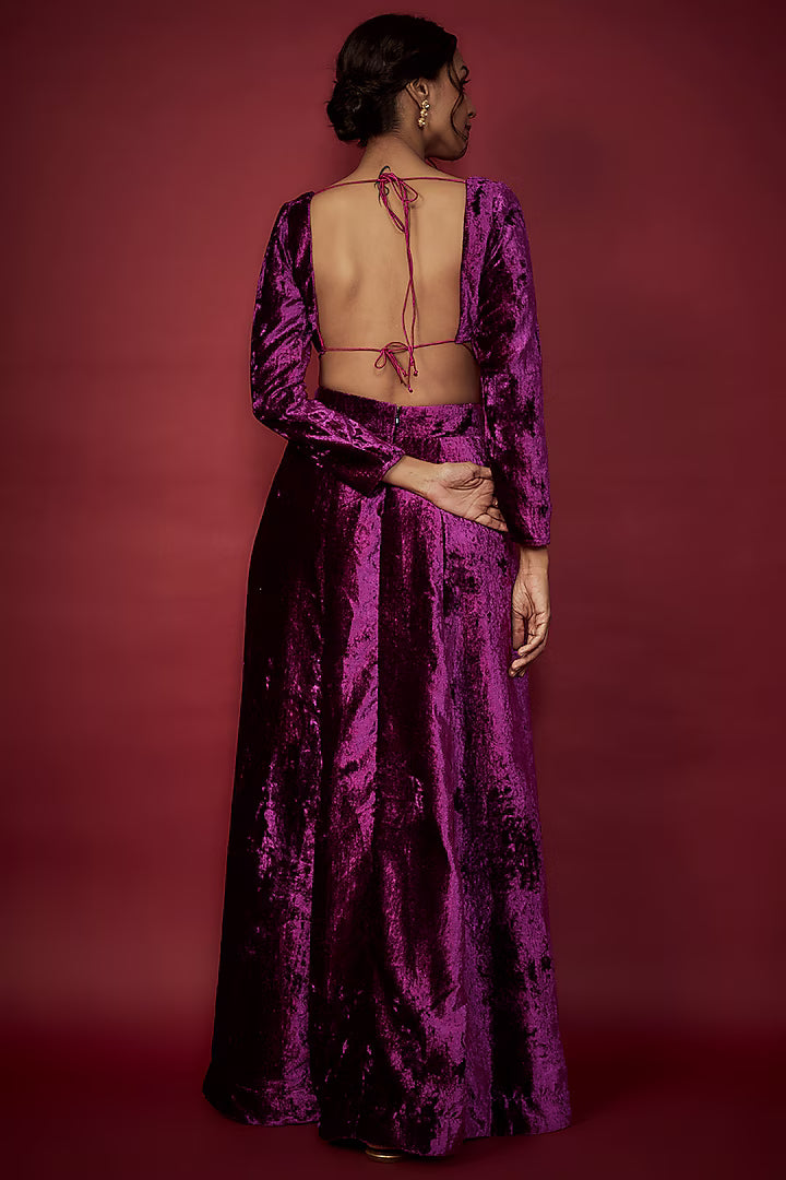 Purple Velvet Lehenga Set