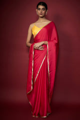 Pink Satin Georgette Saree Set