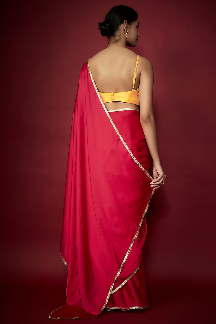 Pink Satin Georgette Saree Set