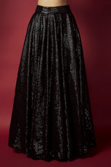 Black Recycled Polyester Sequins Lehenga Set