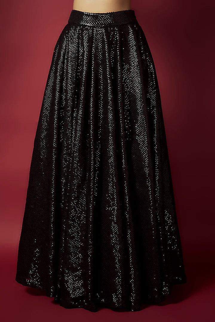 Black Recycled Polyester Sequins Lehenga Set