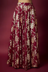 Maroon Recycled Polyester Foil Printed Lehenga Set