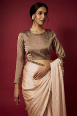 Blush Recycled Polyester Gota Fringed Saree Set