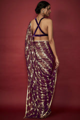 Purple Georgette Leheriya Foil Printed Saree Set