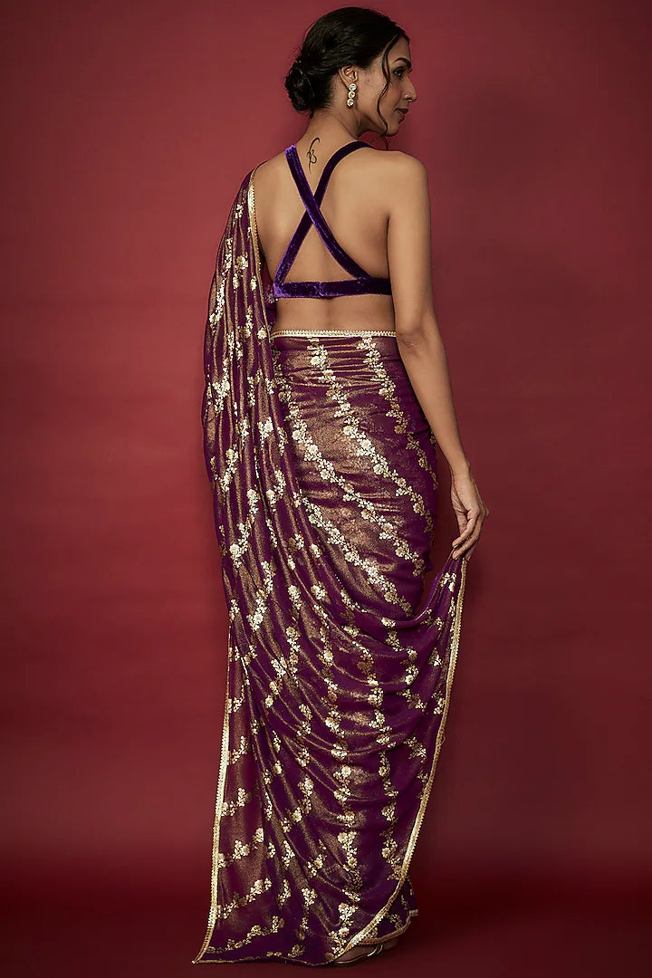 Purple Georgette Leheriya Foil Printed Saree Set