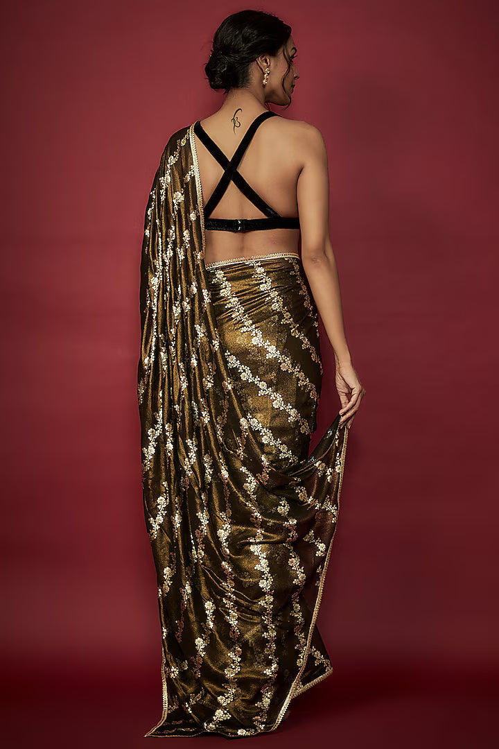 Black Georgette Leheriya Foil Printed Saree Set