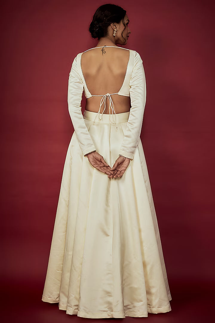 Off-White Heavy Satin Lehenga Set