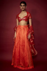 Orange Organza Lehenga Set