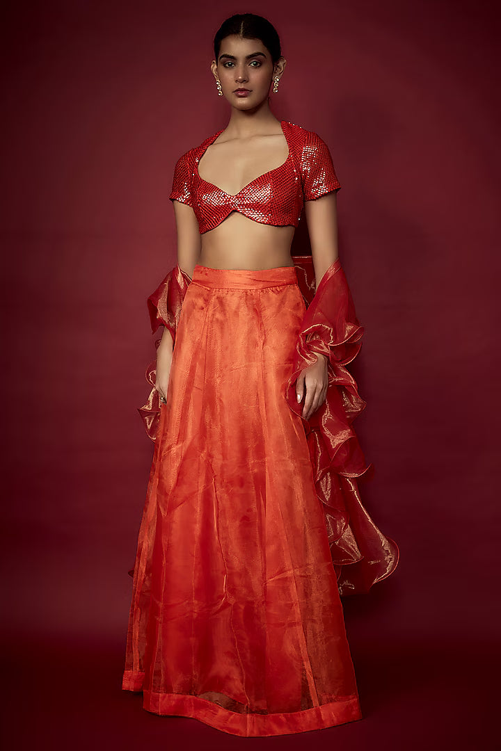 Orange Organza Lehenga Set
