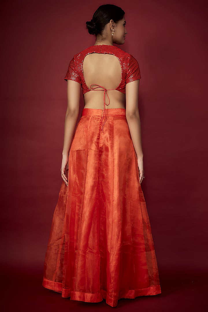 Orange Organza Lehenga Set