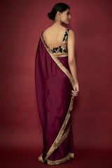 Purple Recycled Polyester Gota Fringed Saree Set