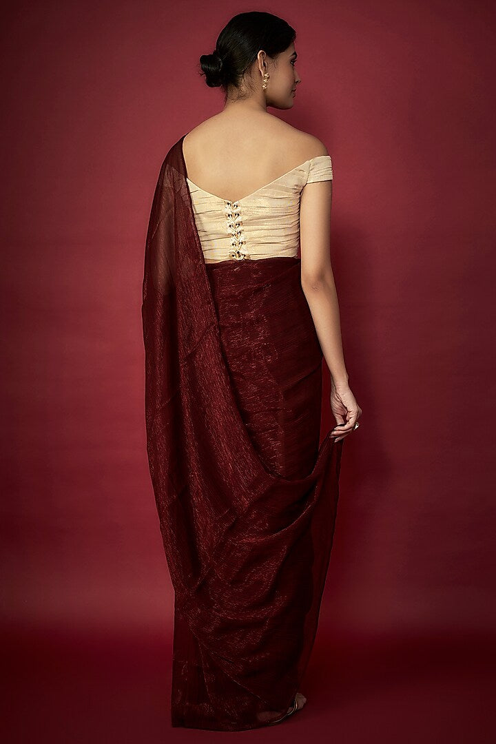 Maroon Zari Chiffon Saree Set