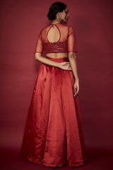 Deep Red Heavy Satin Lehenga Set