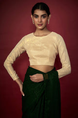 Olive Green Zari Chiffon Saree Set
