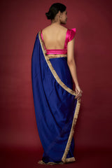 Electric Blue Recycled Polyester Fringed Saree Set