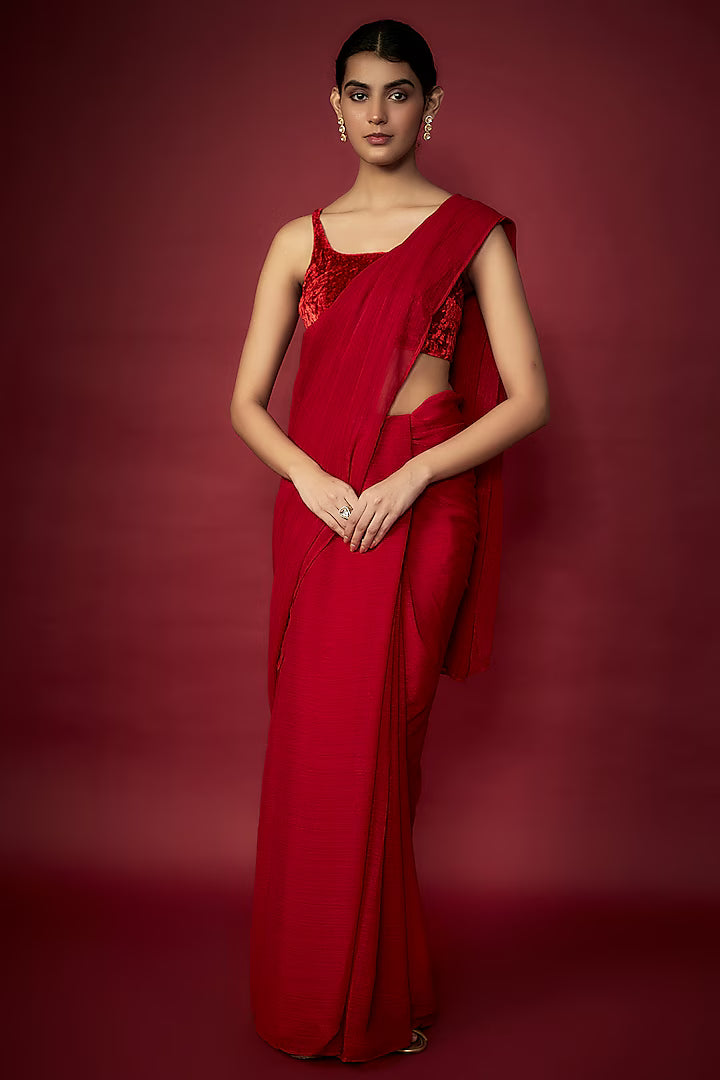 Pink Organza Saree Set