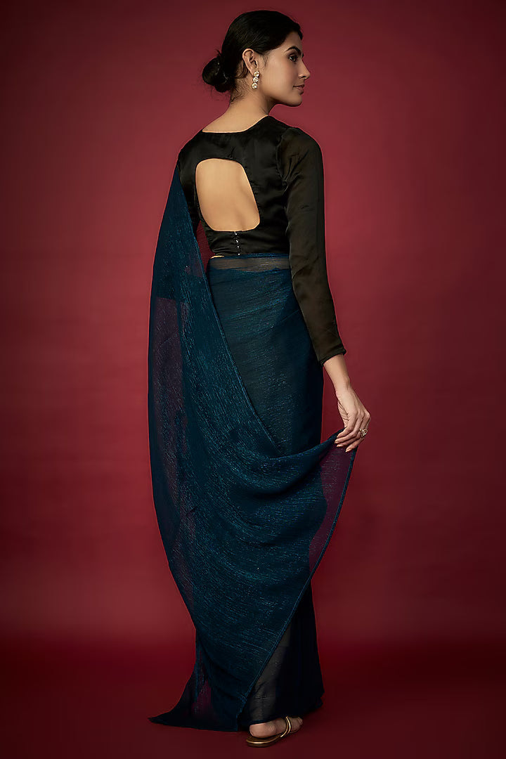 Teal Zari Chiffon Saree Set