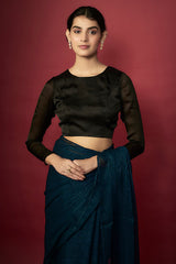 Teal Zari Chiffon Saree Set