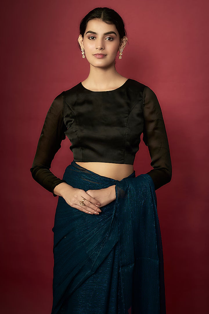 Teal Zari Chiffon Saree Set