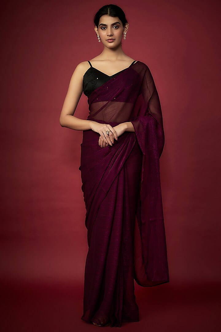 Purple Zari Chiffon Saree Set