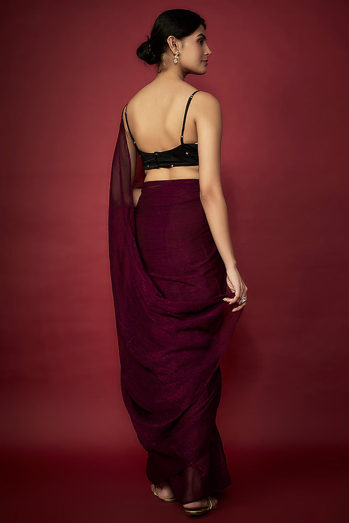 Purple Zari Chiffon Saree Set