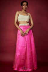 Neon Pink Organza Lehenga Set